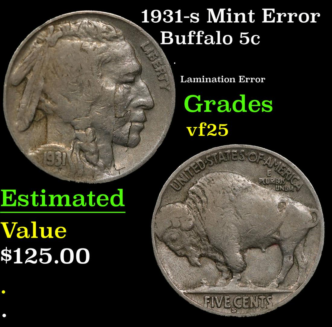 1931-d Buffalo Nickel Mint Error 5c Grades vf+: 1931-d Mint Error Buffalo Nickel 5c Grades vf+.