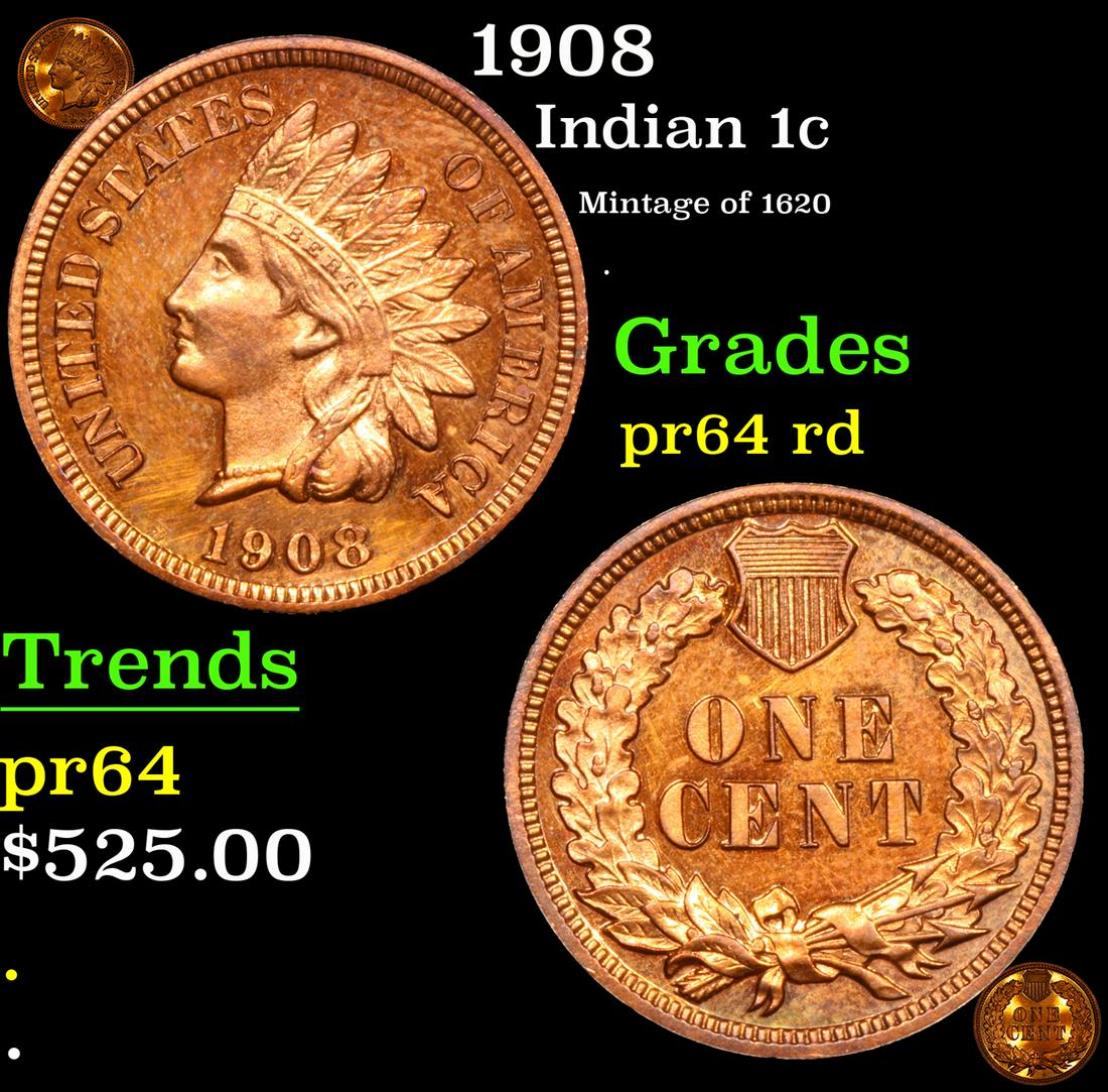 Proof 1908 Indian Cent 1c Graded pr64 rd By SEGS (1 of 7)