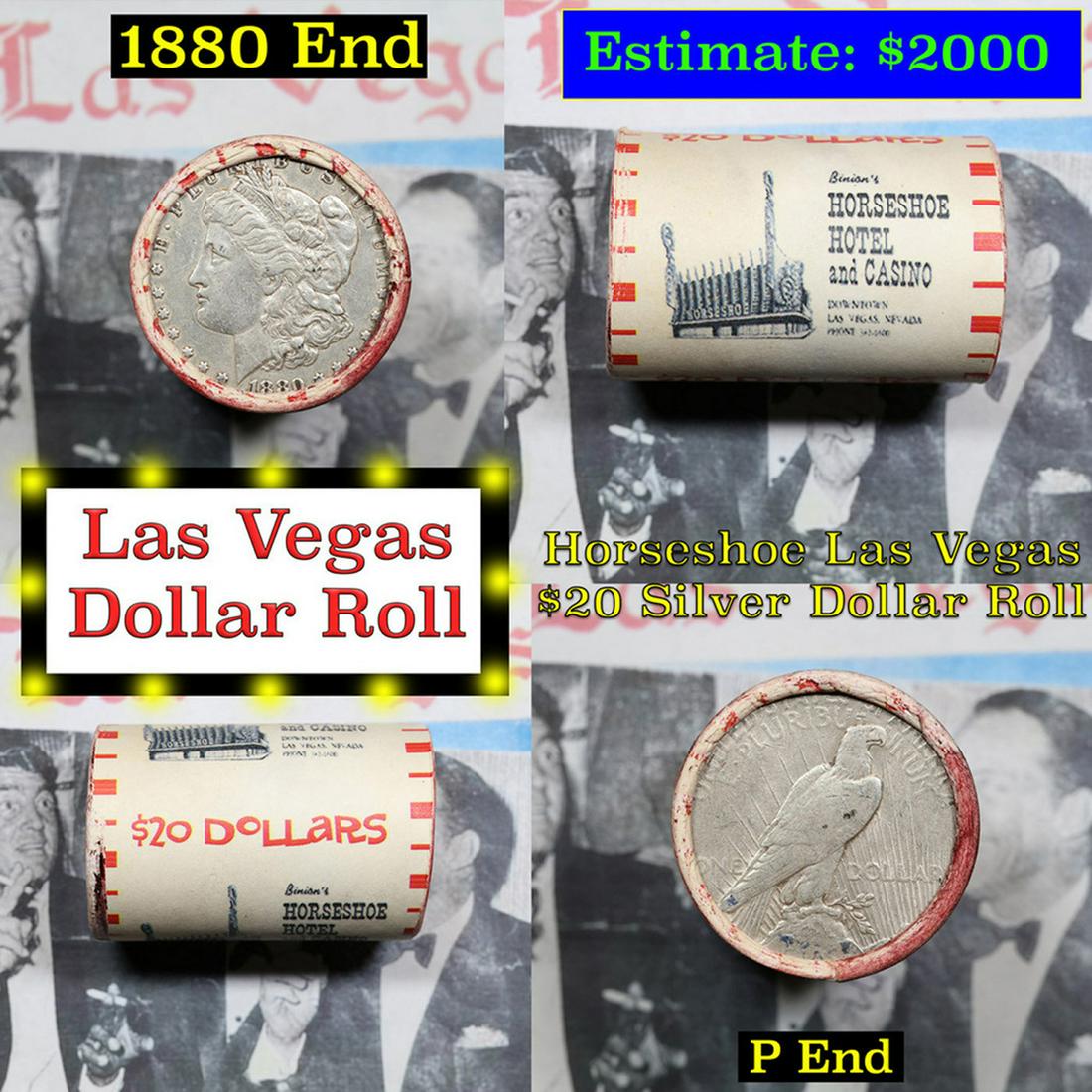 ***Auction Highlight*** Full Morgan/Peace Casino Las Vegas Horsesho silver $1 roll $20, 1880 & P end: ***Auction Highlight*** Full Morgan/Peace Casino Las Vegas Horseshoe silver $1 roll $20, 1880 & P end. This roll is held in an old casino wrapper from Las Vegas. This roll contains 20 Morgan and/or Pe