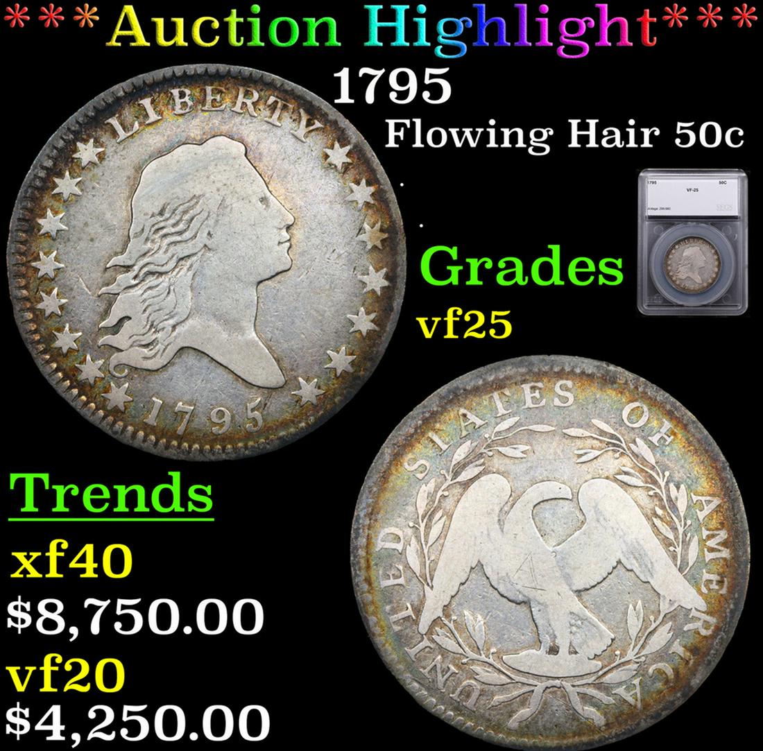 ***Auction Highlight*** 1795 Flowing Hair Half Dollar 50c Graded vf25 By SEGS (fc) (1 of 5)