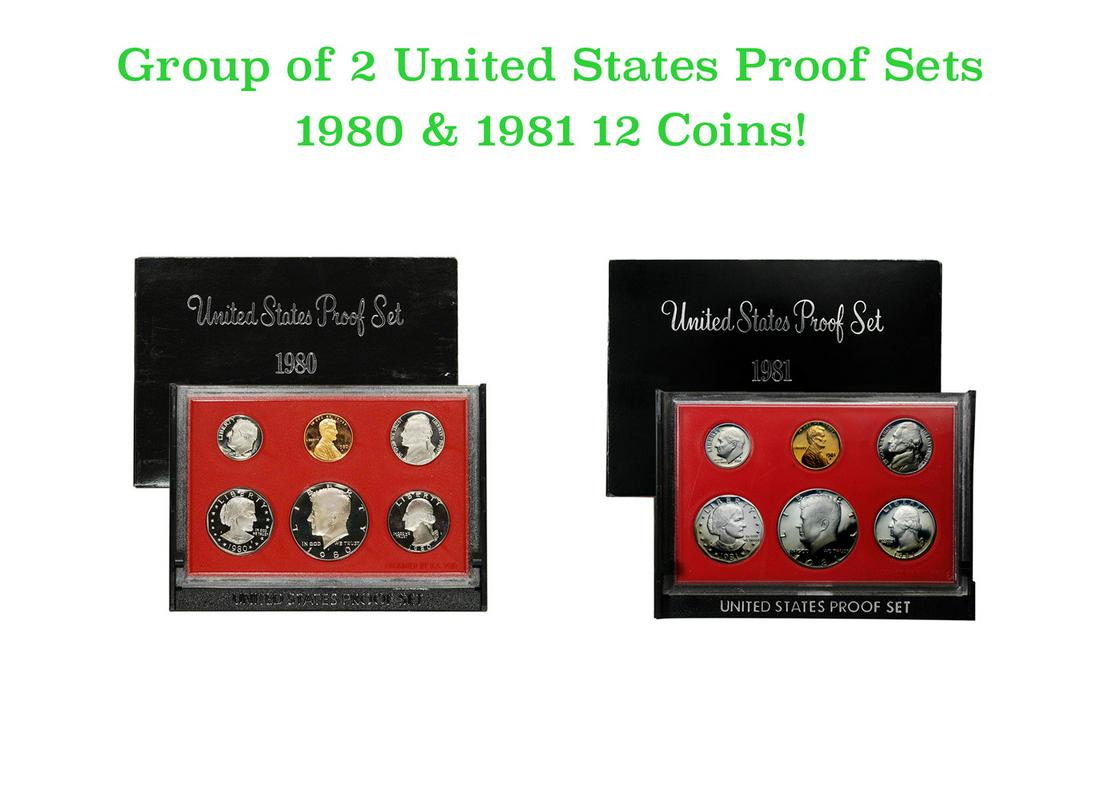 Group of 2 United States Mint Proof Sets 1980-1981 12 coins (1 of 3)