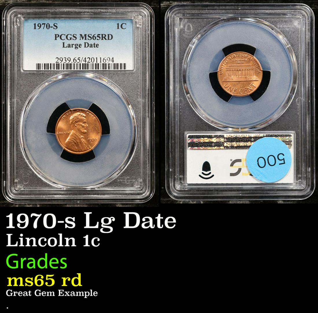 PCGS 1970-s Lg Date Lincoln Cent 1c Graded ms65 rd By PCGS (1 of 3)