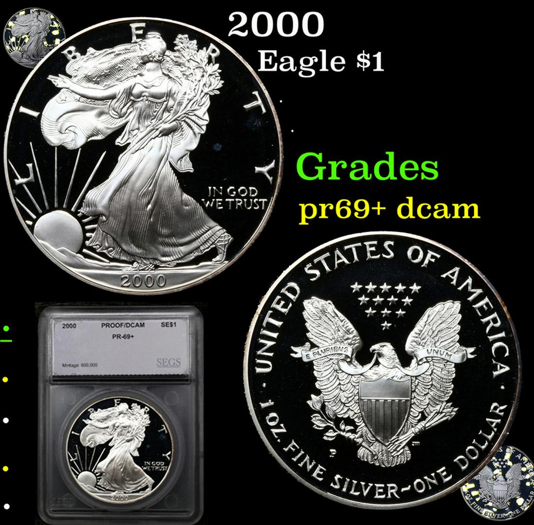 Proof 2000 Silver Eagle Dollar $1 Graded pr69+ dcam By SEGS (1 of 7)