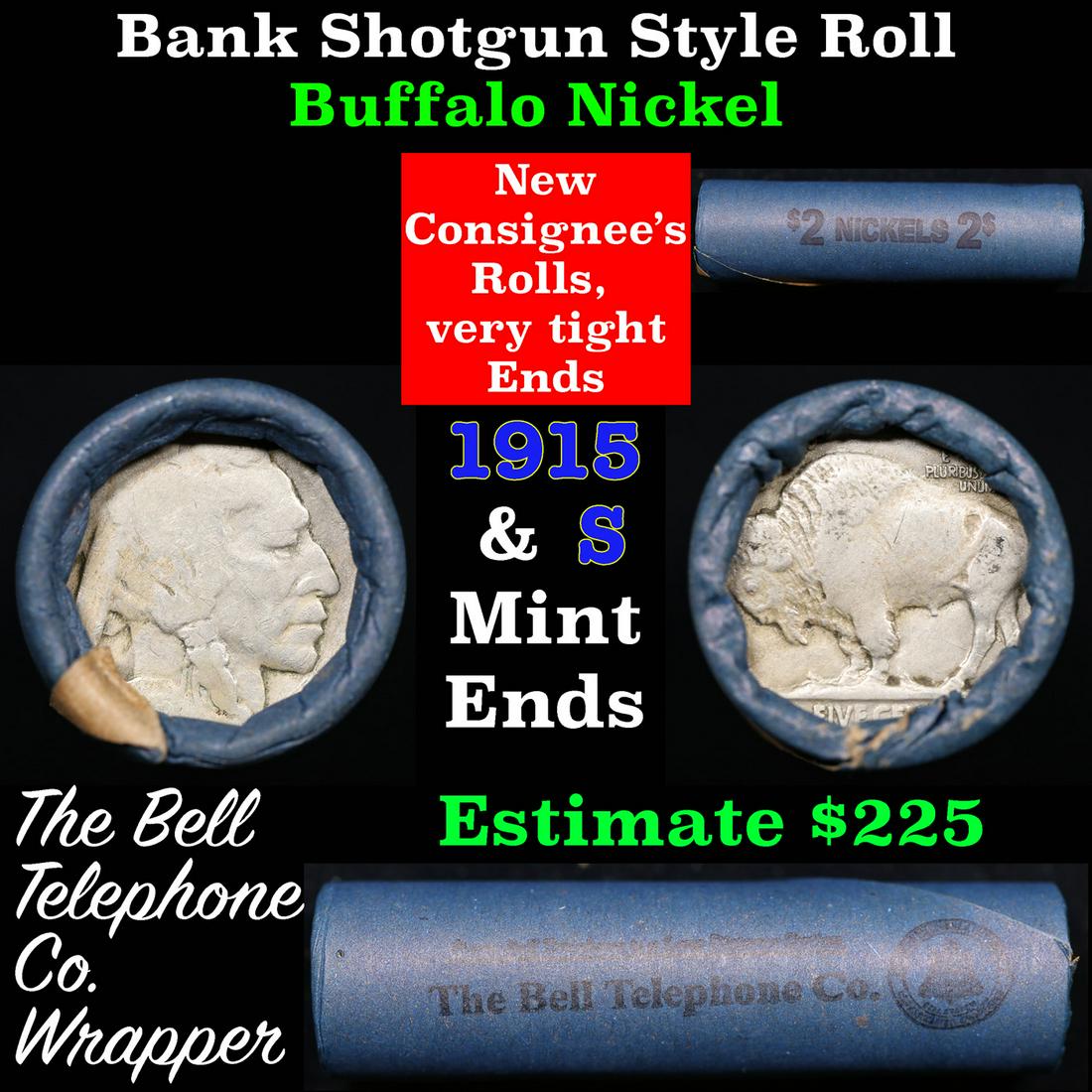 Buffalo Nickel Shotgun Roll in Old Bank Style 'Bell Telephone'  Wrapper 1915 &s Mint Ends (1 of 5)