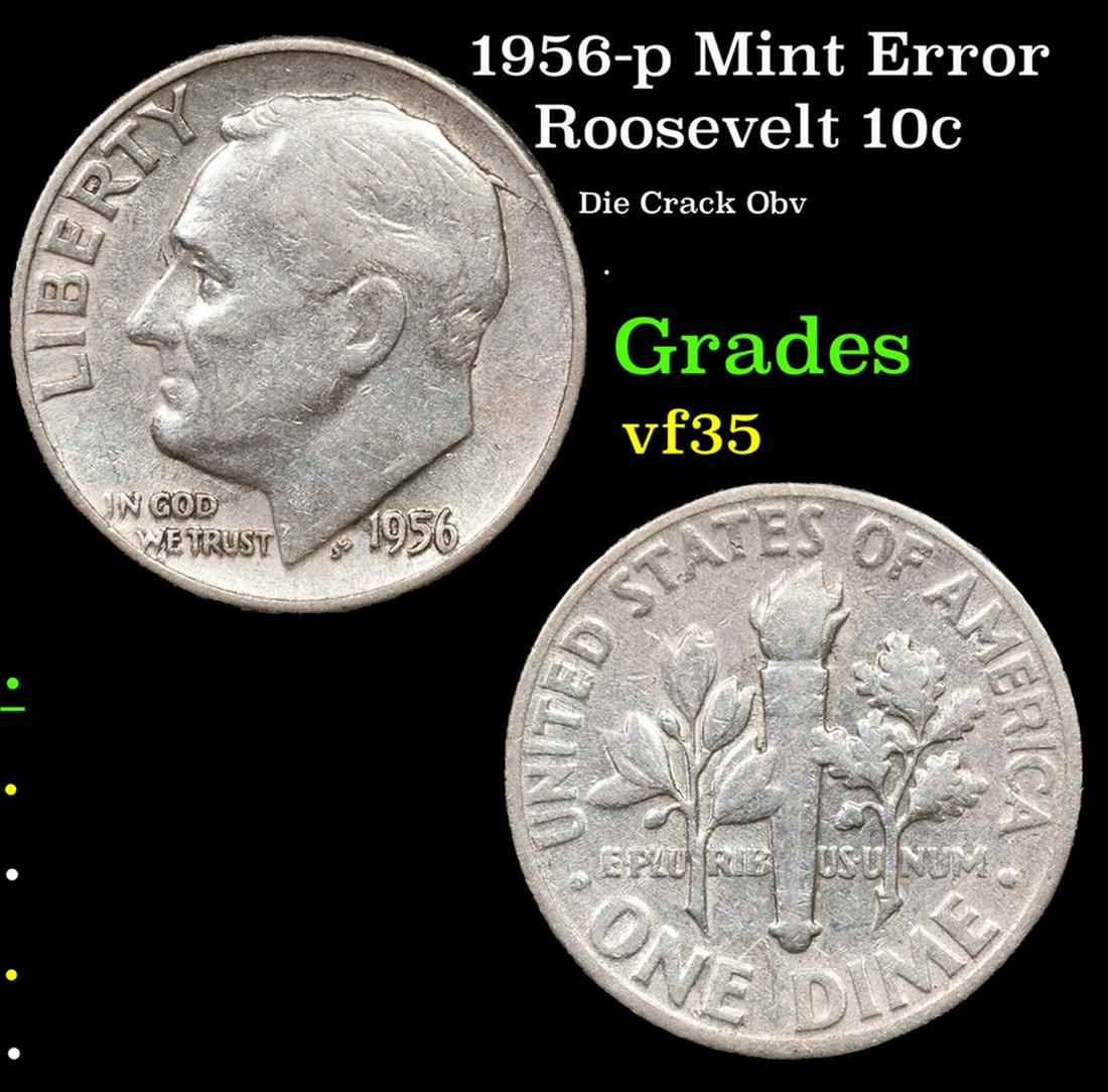 1956-p Roosevelt Dime Mint Error 10c Grades vf++ (1 of 3)