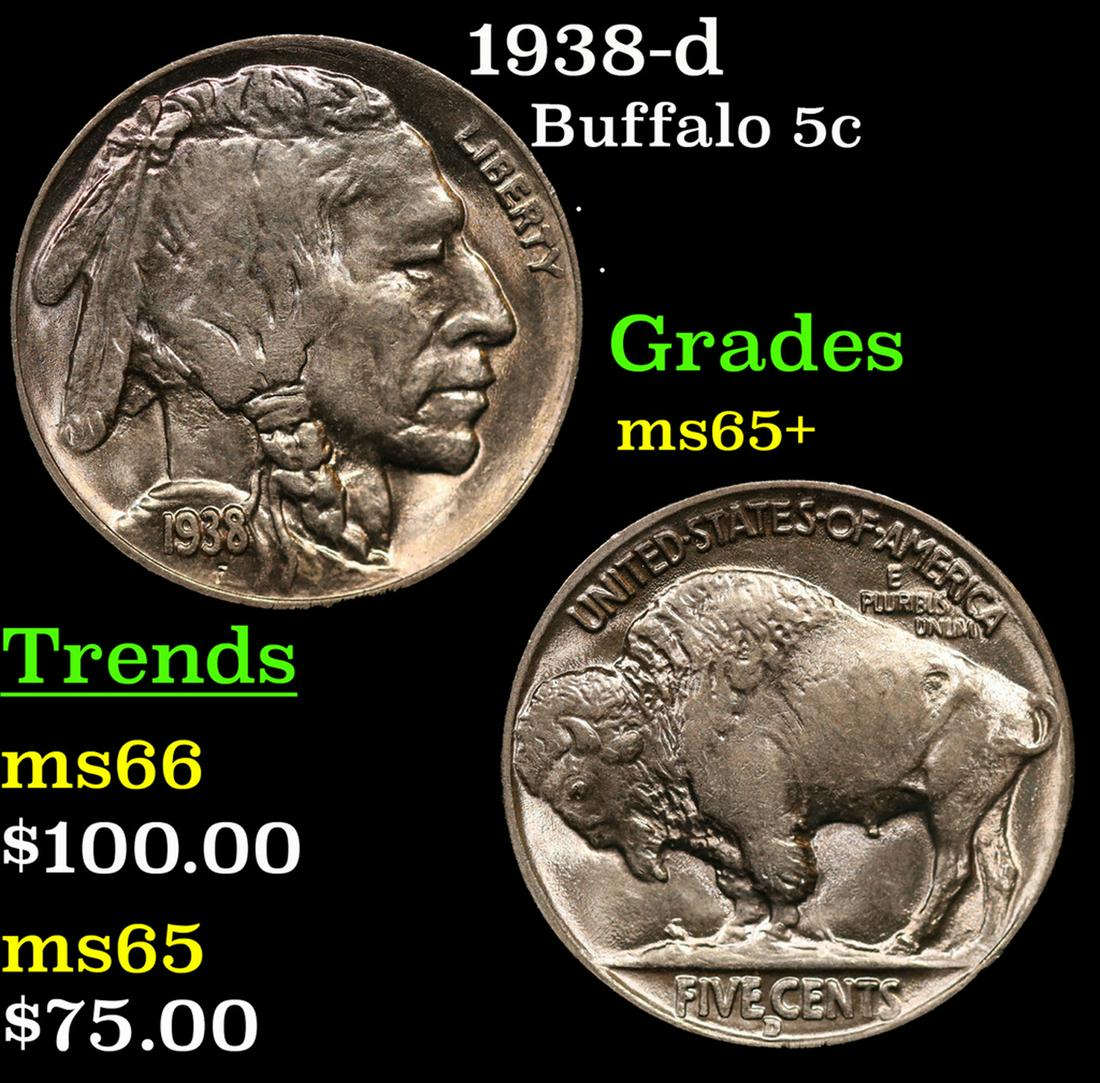 1938-d Buffalo Nickel 5c Grades GEM+ Unc (1 of 3)