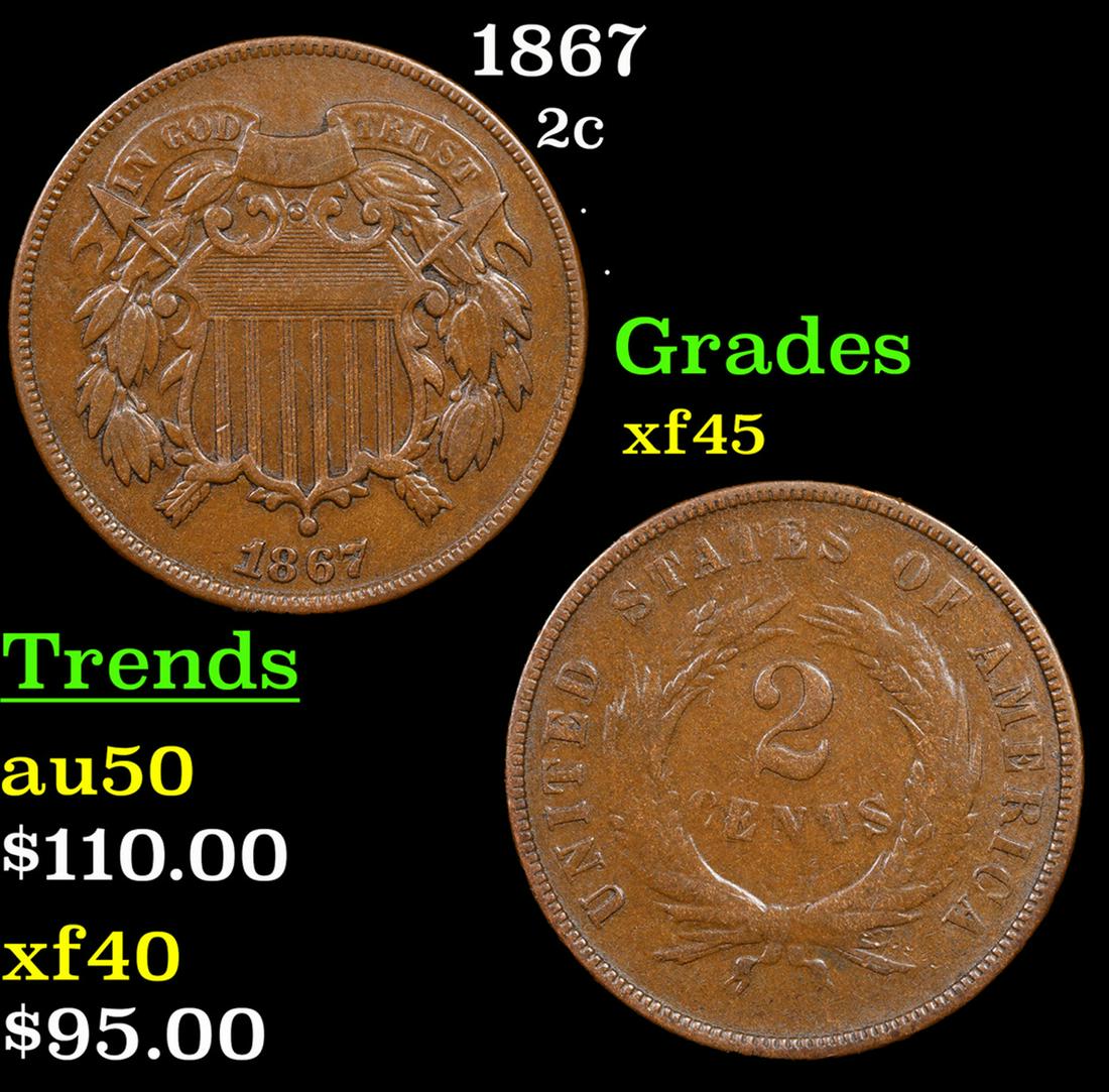 1867 Two Cent Piece 2c Grades xf+ (1 of 3)