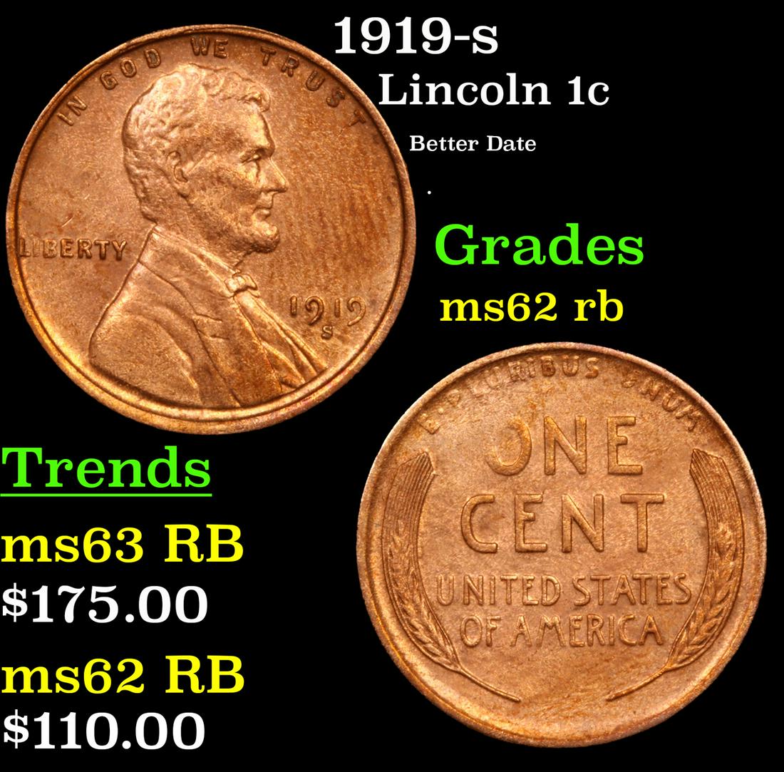 1919-s Lincoln Cent 1c Grades Select Unc RB (1 of 3)