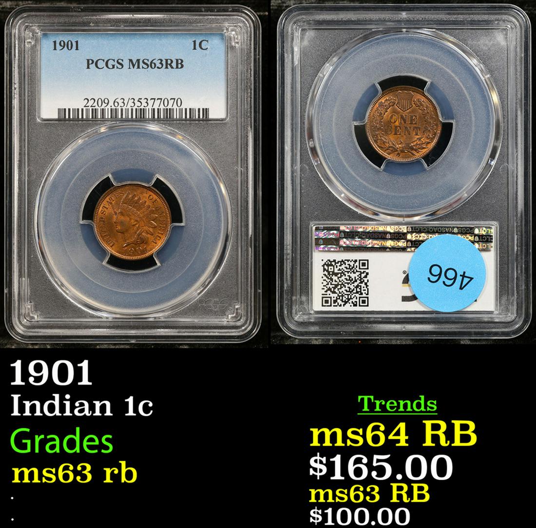 PCGS 1901 Indian Cent 1c Graded ms63 rb By PCGS (1 of 3)