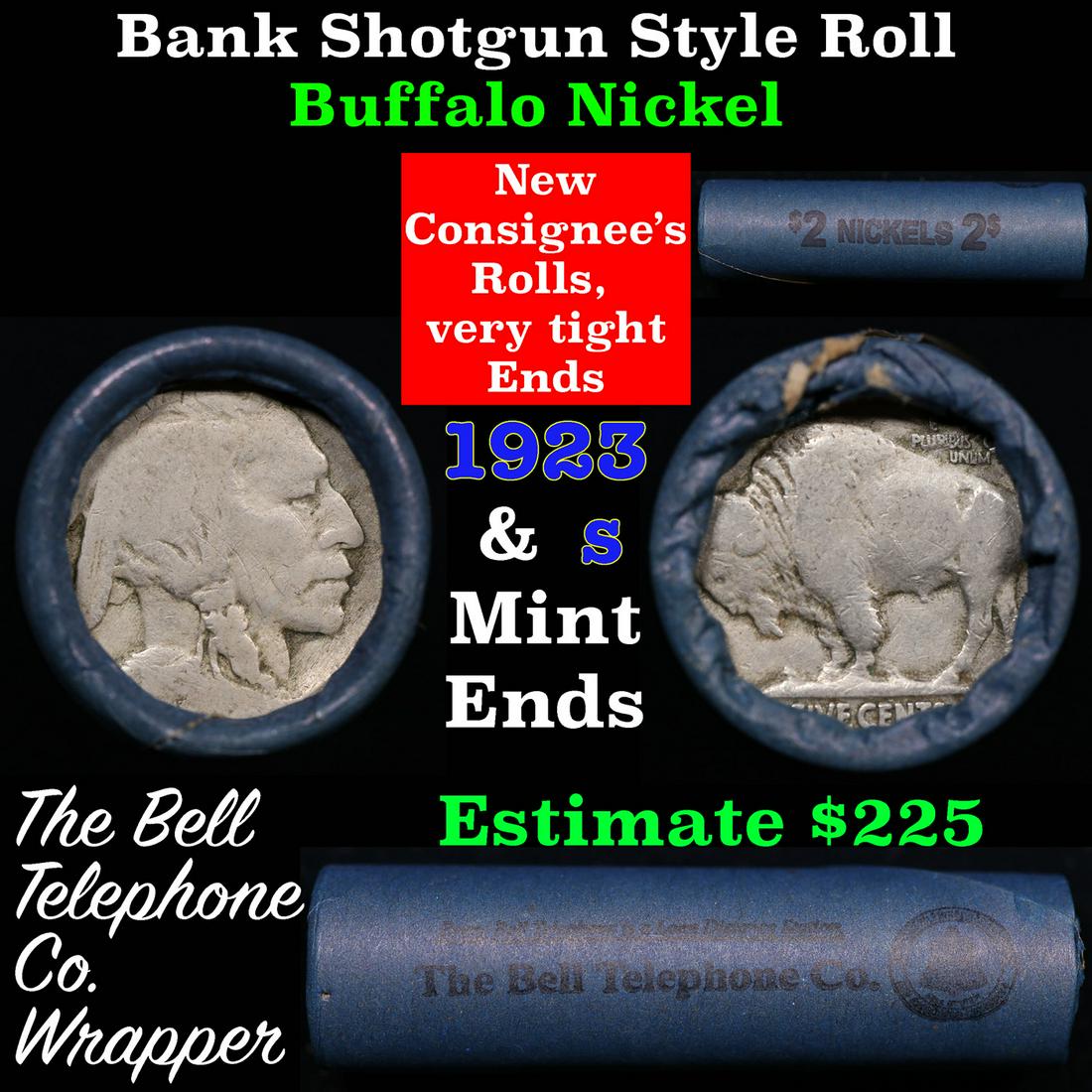 Buffalo Nickel Shotgun Roll in Old Bank Style 'Bell Telephone'  Wrapper 1915 &d Mint Ends (1 of 5)