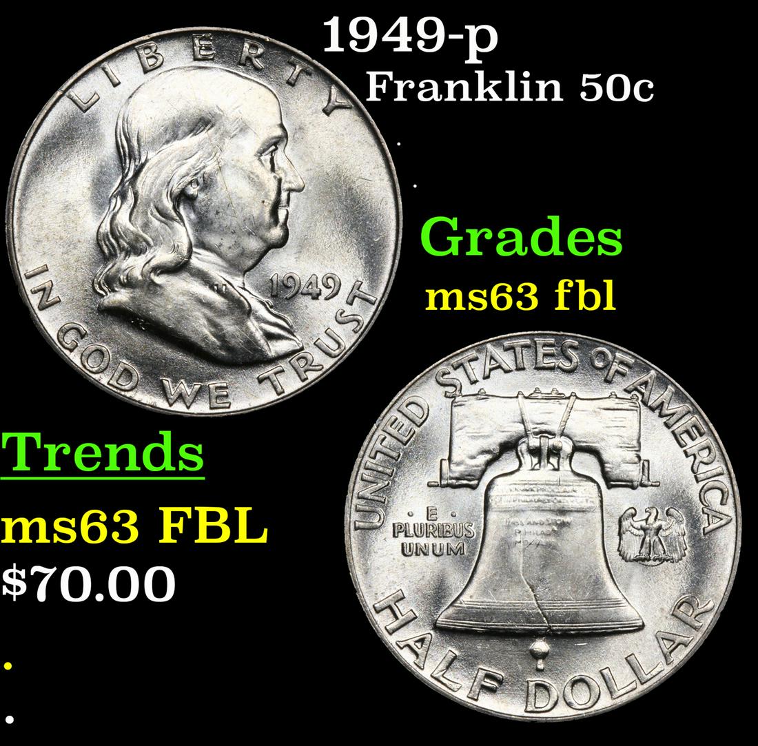 1949-p Franklin Half Dollar 50c Grades Select Unc FBL (1 of 3)