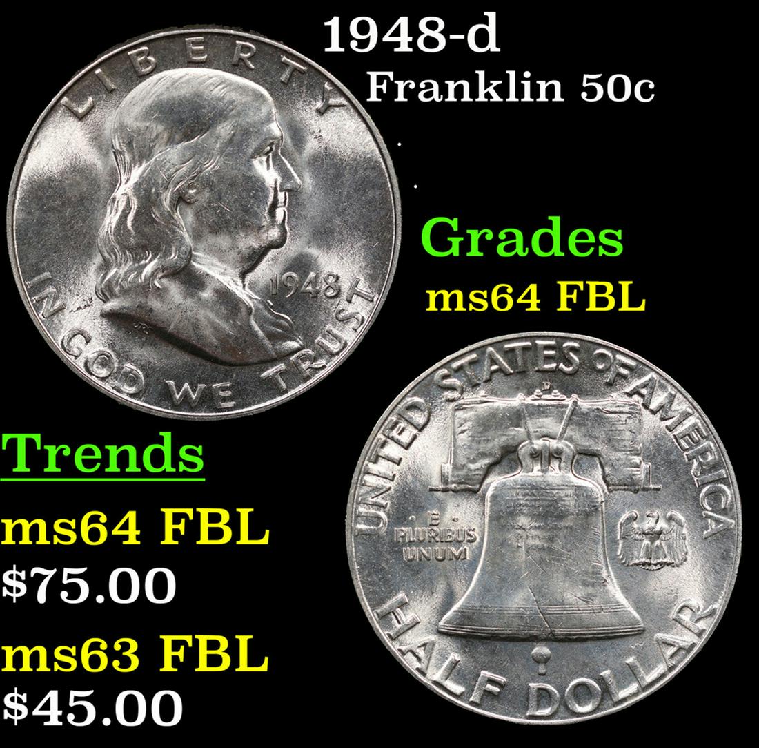 1948-d Franklin Half Dollar 50c Grades Choice Unc FBL (1 of 3)