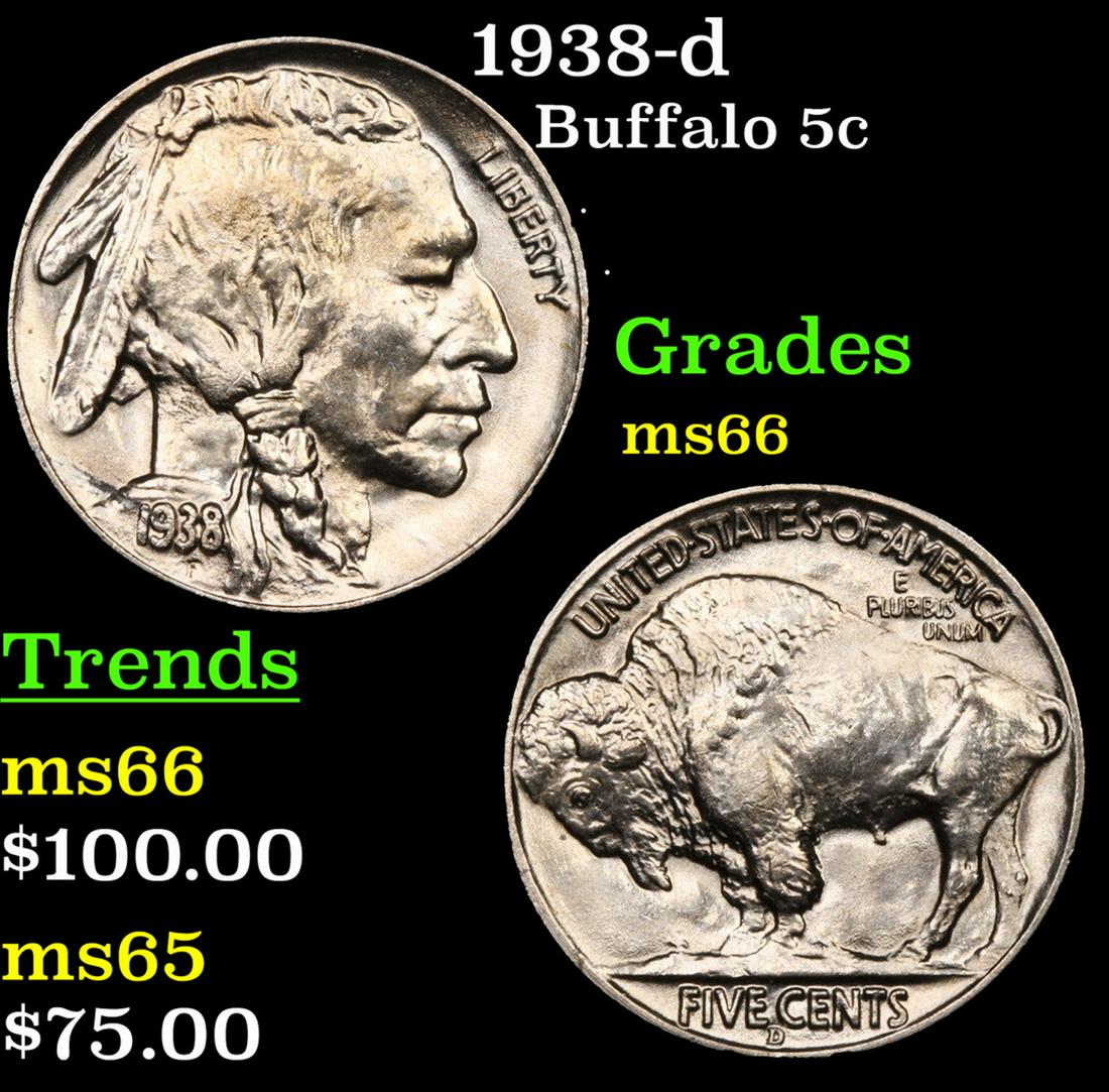 1938-d Buffalo Nickel 5c Grades GEM+ Unc (1 of 3)