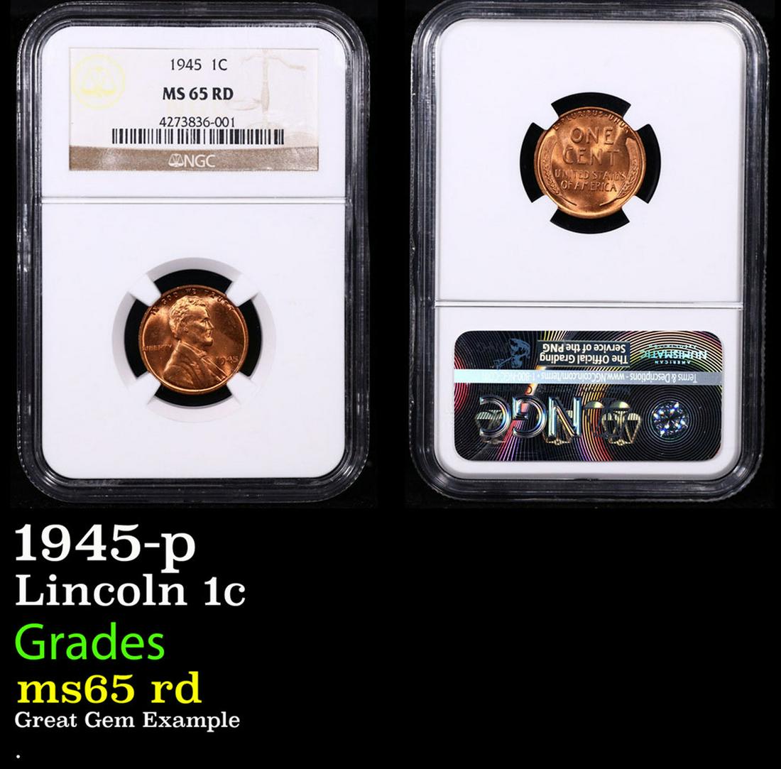 NGC 1945-p Lincoln Cent 1c Graded ms65 rd By NGC (1 of 3)