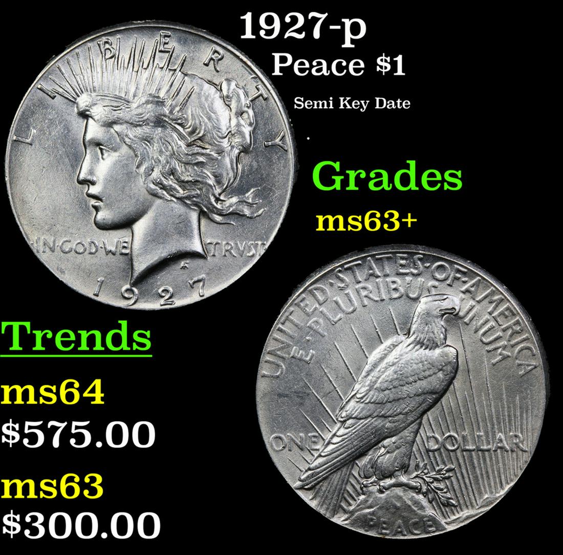 1927-p Peace Dollar $1 Grades Select+ Unc (1 of 3)