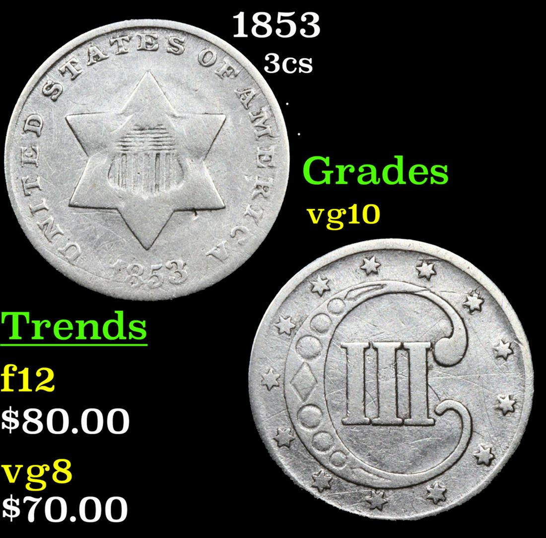 1853 Three Cent Silver 3cs Grades vg+ (1 of 3)