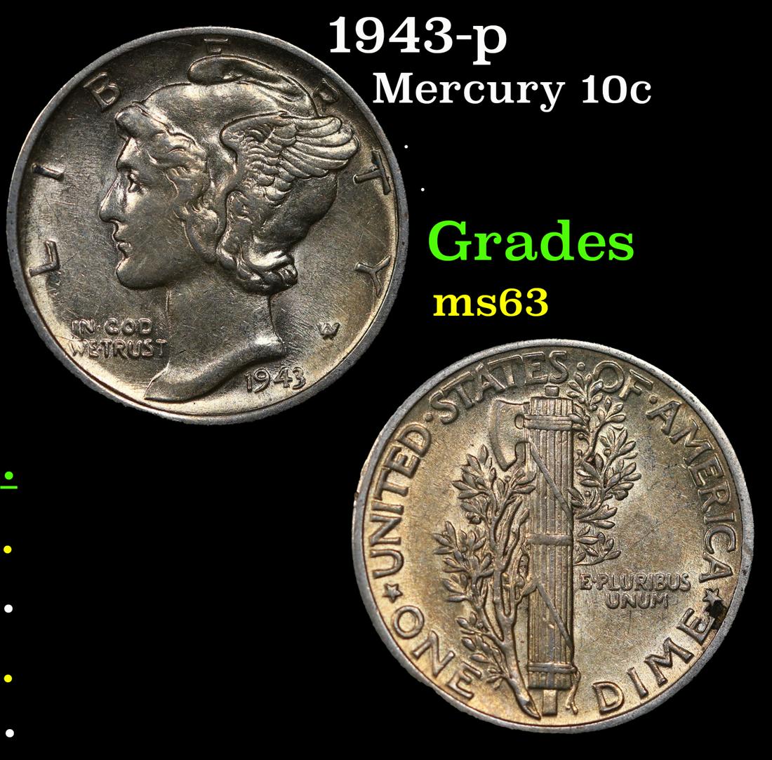 1943-p Mercury Dime 10c Grades Select Unc (1 of 3)