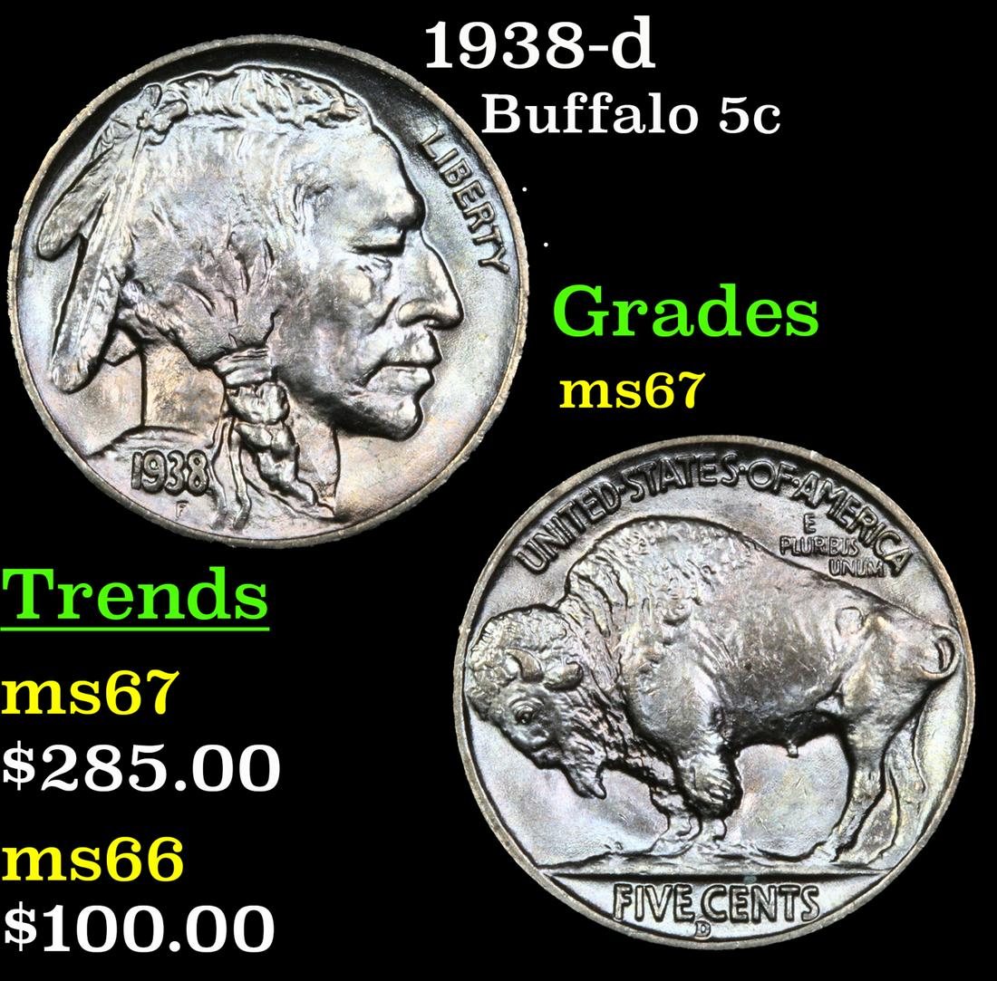 1938-d Buffalo Nickel 5c Grades GEM++ Unc (1 of 3)