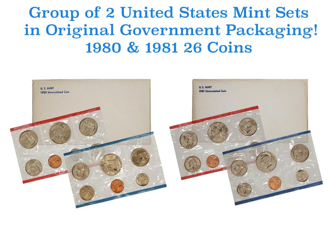 Group of 2 United States Mint Set in Original Government Packaging! From 1980-1981 with 26 Coins (1 of 3)