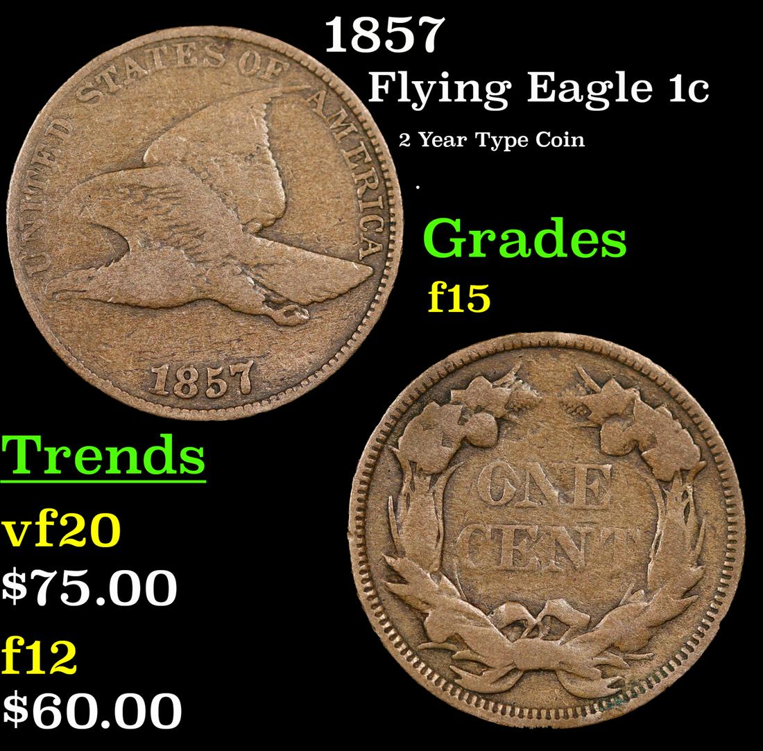 1857 Flying Eagle Cent 1c Grades f+ (1 of 3)