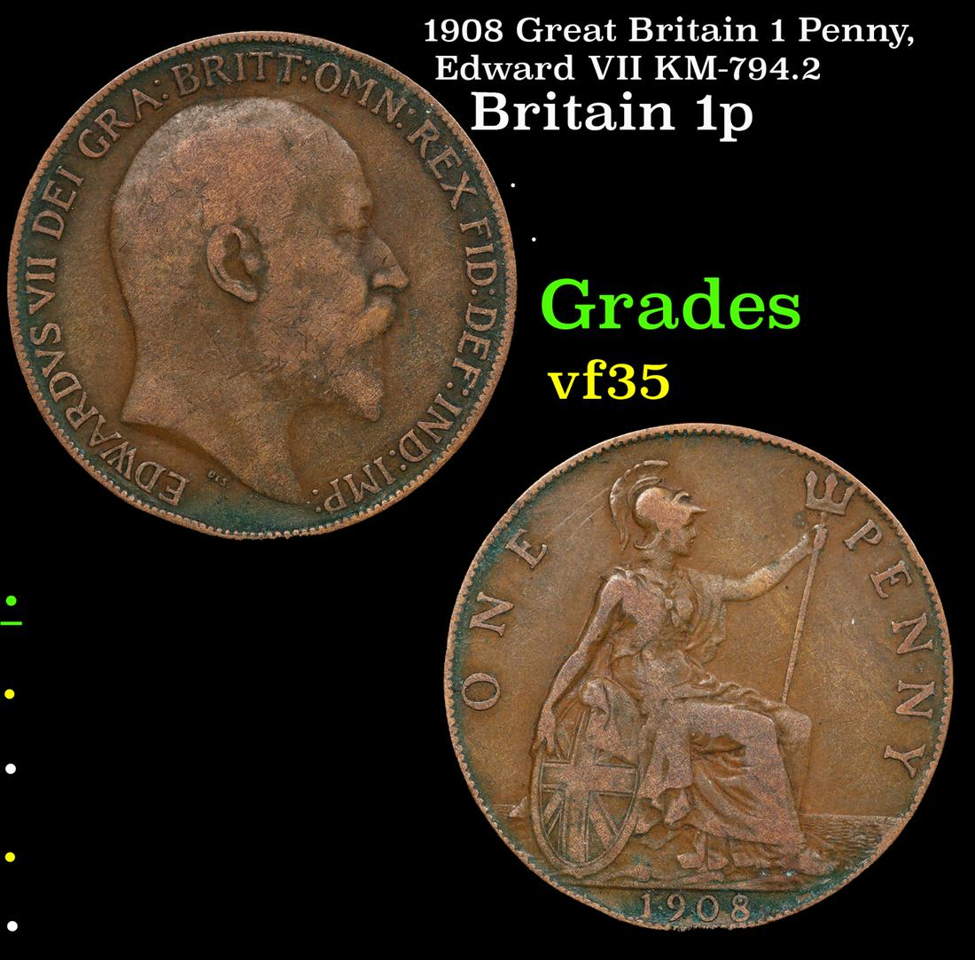 1908 Great Britain 1 Penny, Edward VII KM-794.2 Grades vf++ (1 of 3)