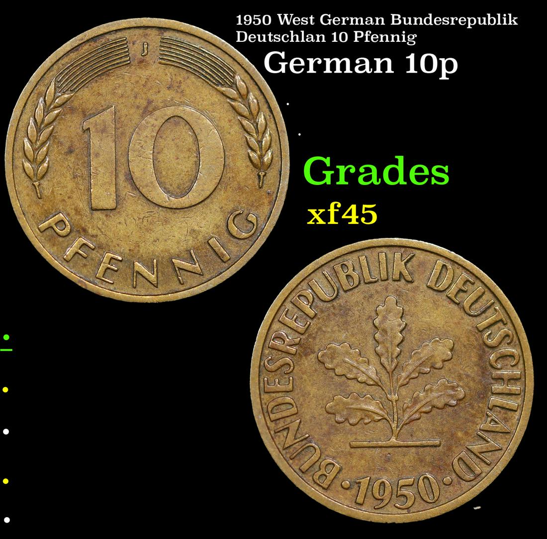 1950 West German Bundesrepublik Deutschlan 10 Pfennig Grades xf+ (1 of 3)