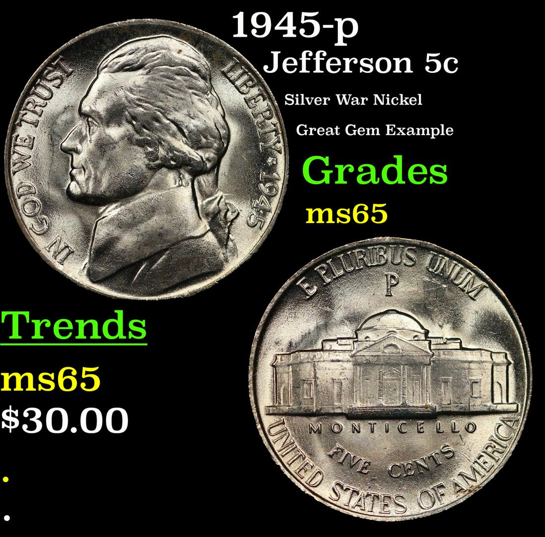 1945-p Jefferson Nickel 5c Grades GEM Unc (1 of 3)