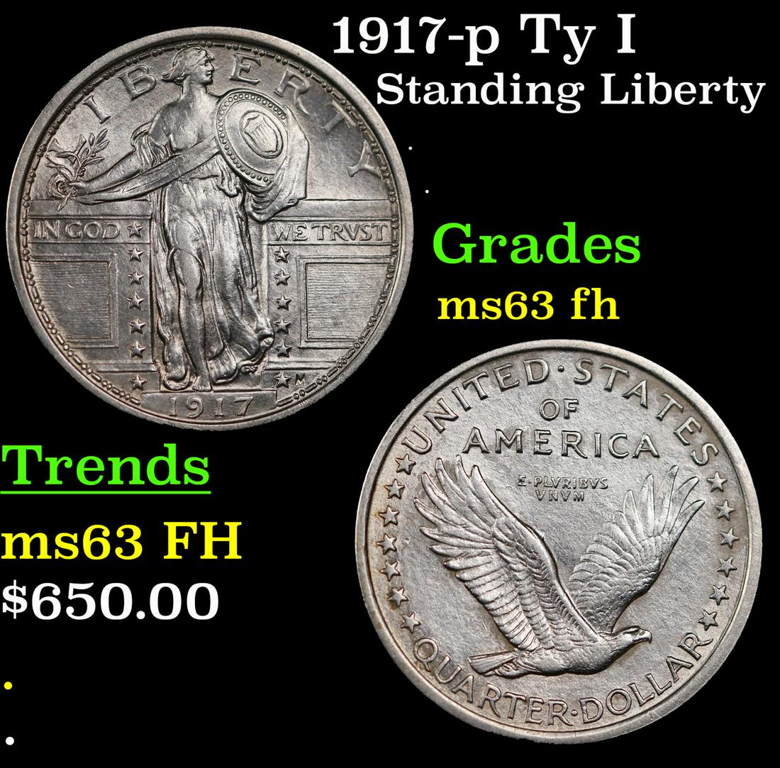 1917-p Ty I Standing Liberty Quarter 25c Grades Select Unc FH (1 of 3)