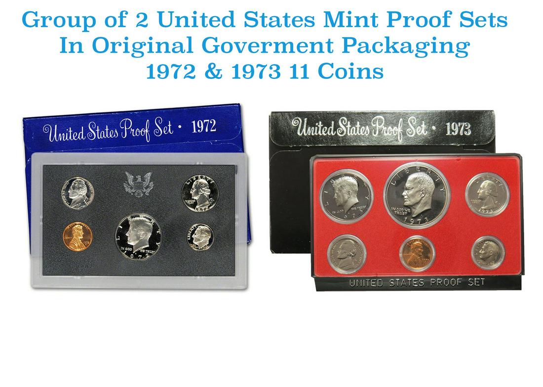 Group of 2 United States Mint Proof Sets 1972-1973 11 coins (1 of 3)