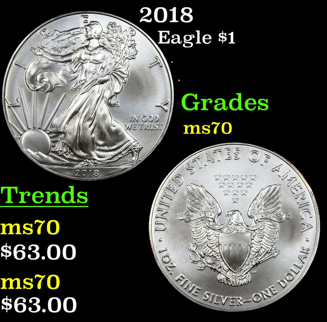 2018 Silver Eagle Dollar $1 Graded ms70 By SEGS (1 of 5)