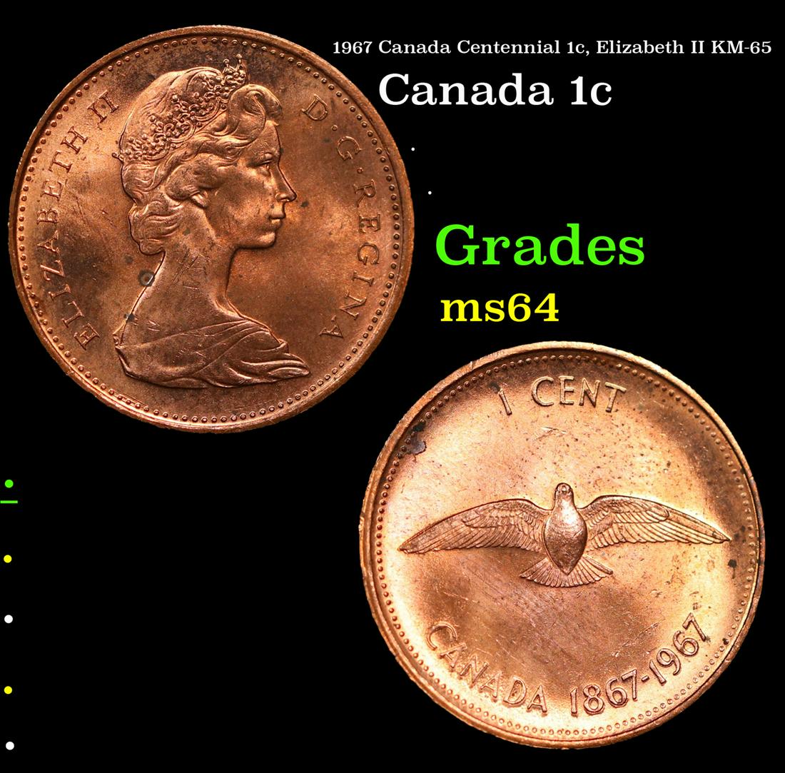 1967 Canada Centennial 1c, Elizabeth II KM-65 Grades Choice Unc (1 of 3)