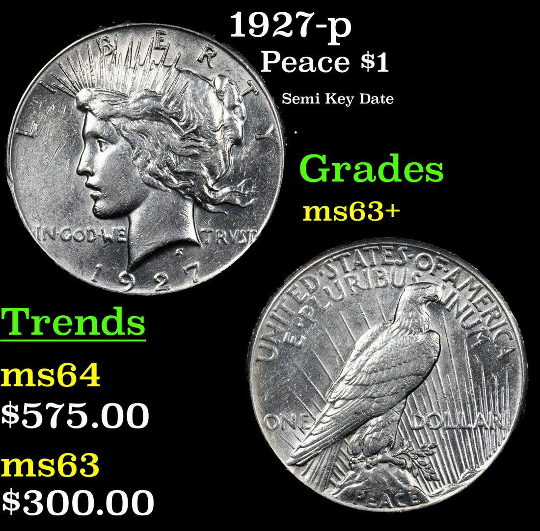 1927-p Peace Dollar $1 Grades Select+ Unc (1 of 3)