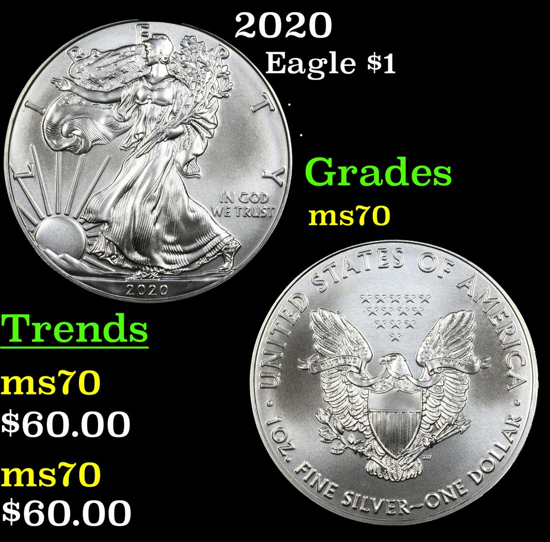 2020 Silver Eagle Dollar $1 Grades ms70, Perfection (1 of 3)