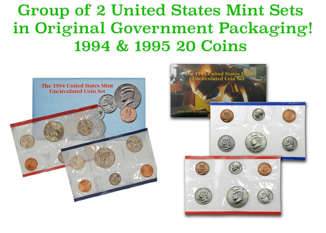 Group of 2 United States Mint Set in Original Government Packaging! From 1994-1995 with 20 Coins (1 of 3)