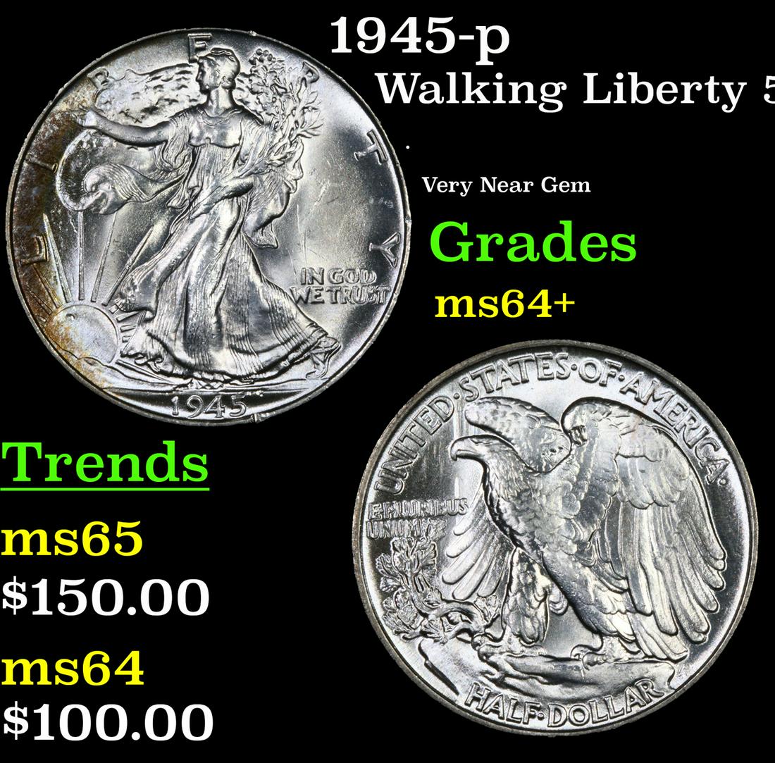 1945-p Walking Liberty Half Dollar 50c Grades Choice+ Unc (1 of 3)
