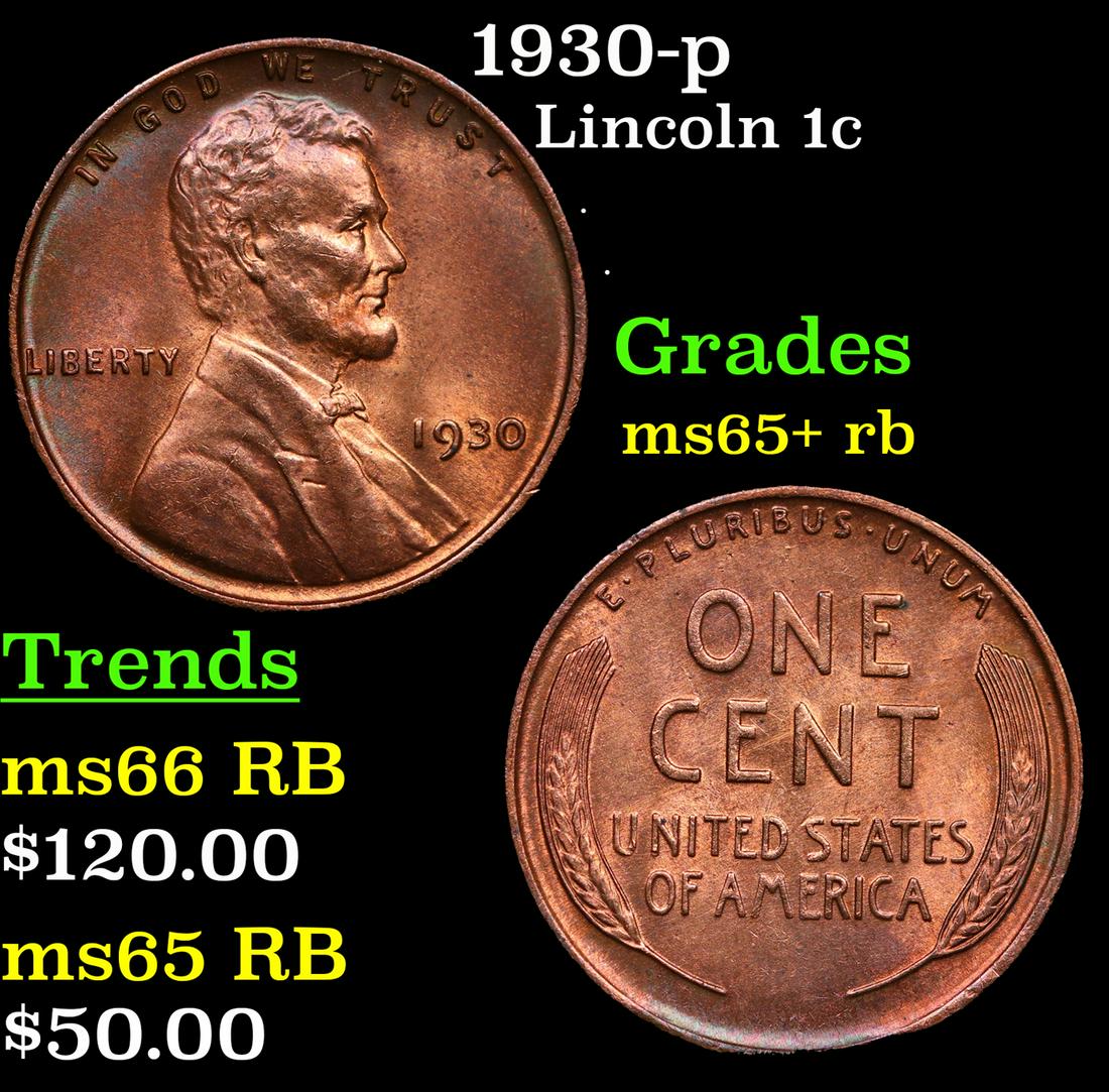 1930-p Lincoln Cent 1c Grades Gem+ Unc RB (1 of 3)