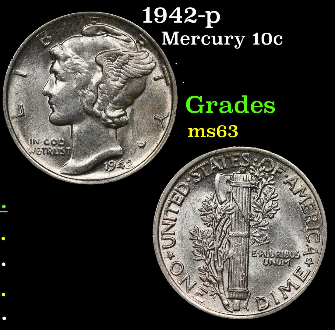 1942-p Mercury Dime 10c Grades Select Unc (1 of 3)