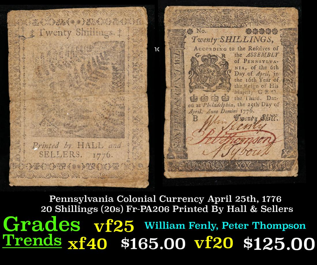Pennsylvania Colonial Currency April 25th, 1776 20 Shillings (20s) Fr-PA206 Printed By Hall & (1 of 3)