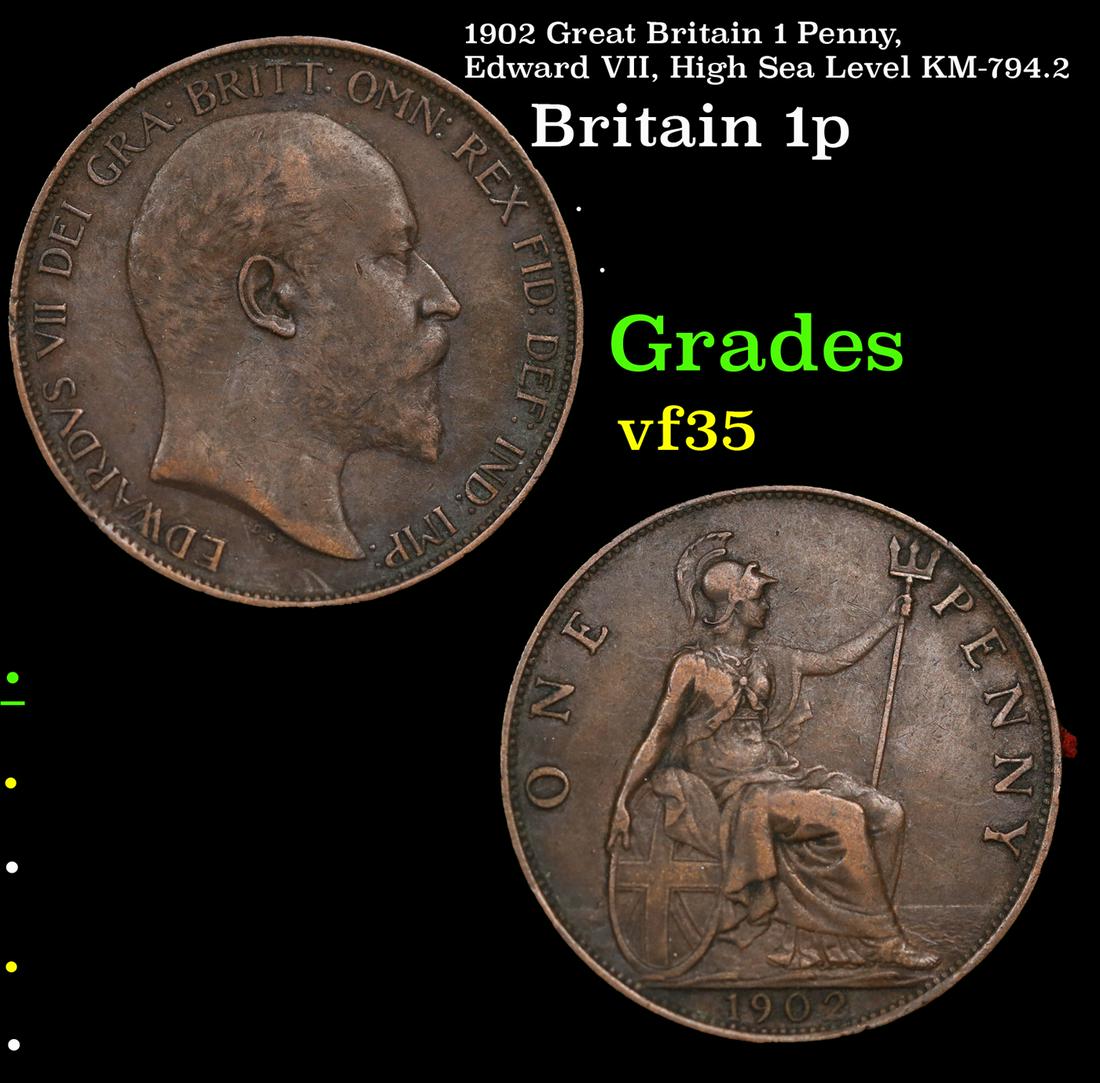1902 Great Britain 1 Penny, Edward VII, High Sea Level KM-794.2 Grades vf++ (1 of 3)