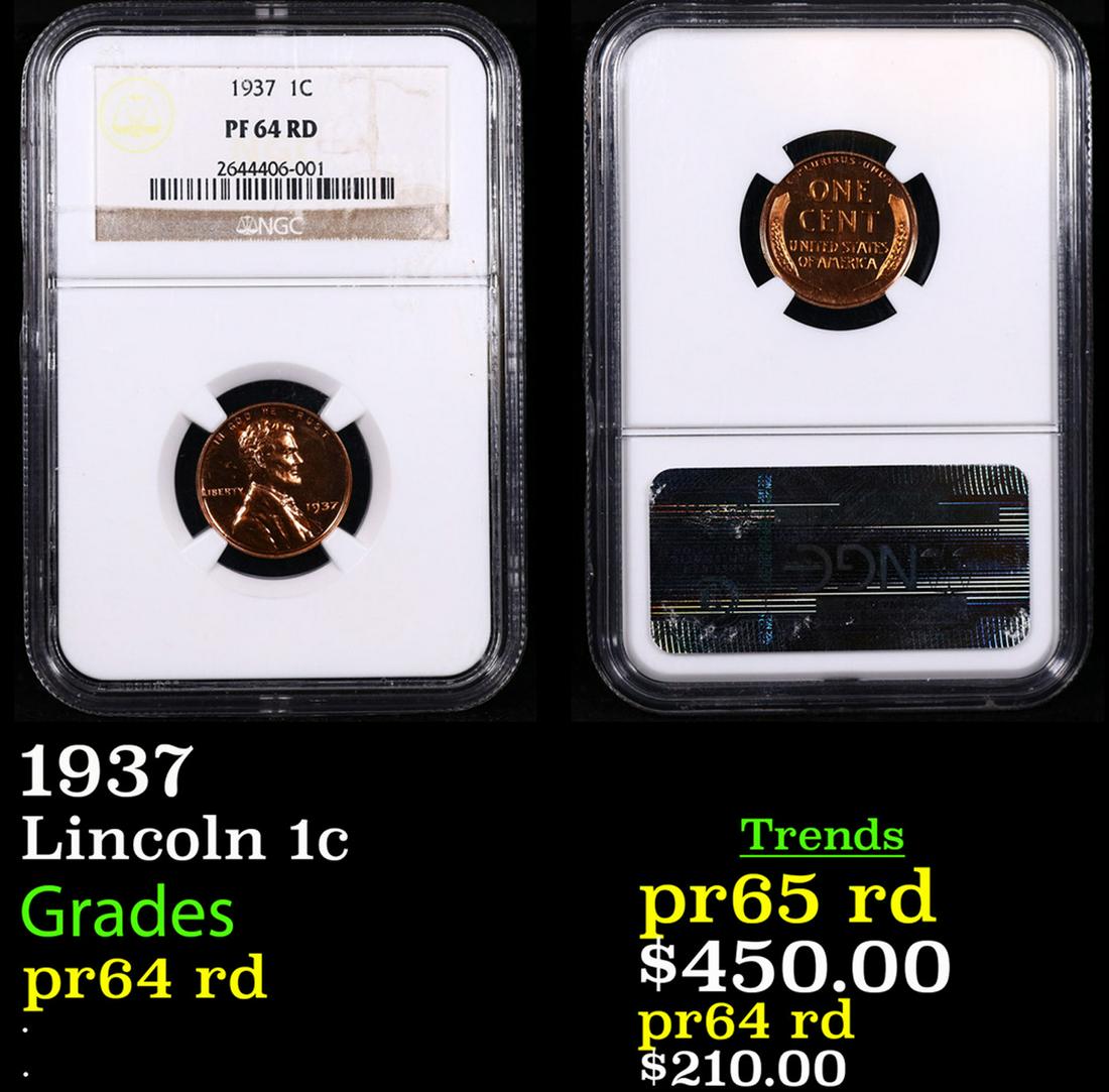Proof NGC 1937 Lincoln Cent 1c Graded pr64 rd By NGC (1 of 3)