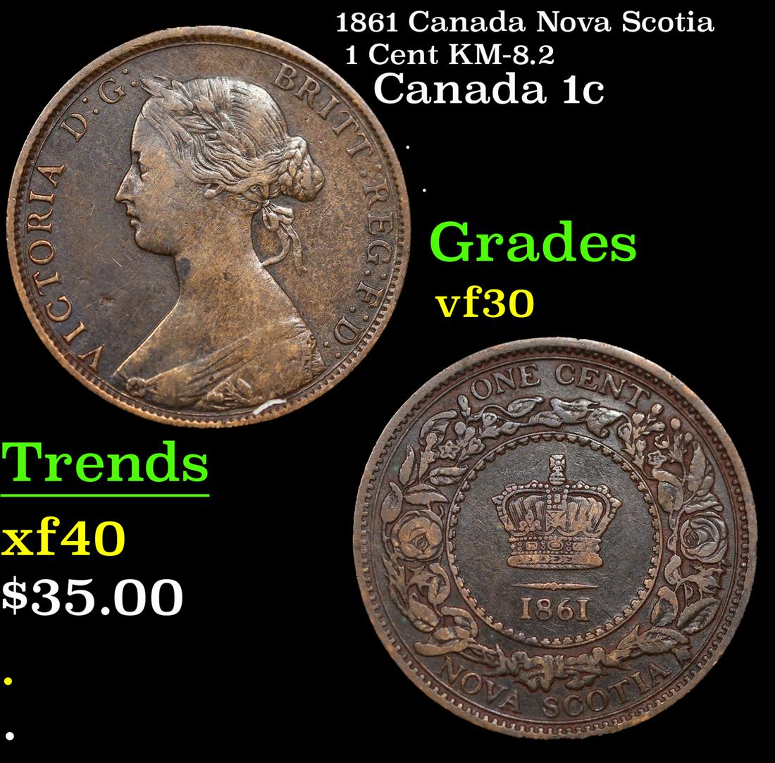 1861 Canada Nova Scotia 1 Cent KM-8.2 Grades vf++ (1 of 3)