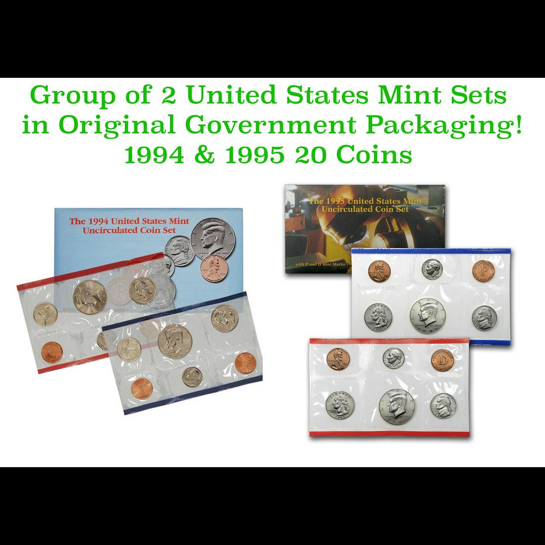 Group of 2 United States Mint Set in Original Government Packaging! From 1994-1995 with 20 Coins (1 of 3)