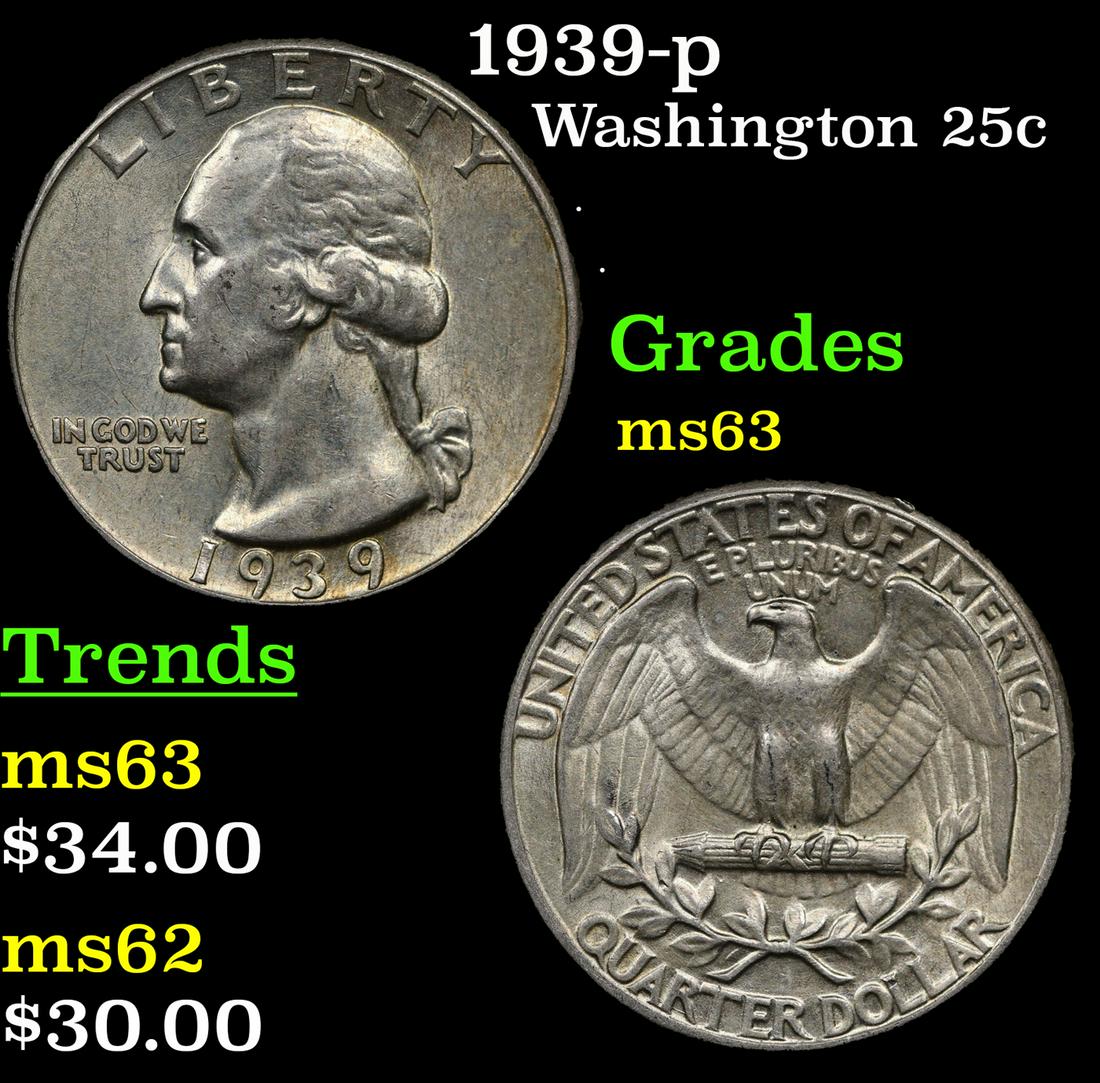 1939-p Washington Quarter 25c Grades Select Unc (1 of 3)