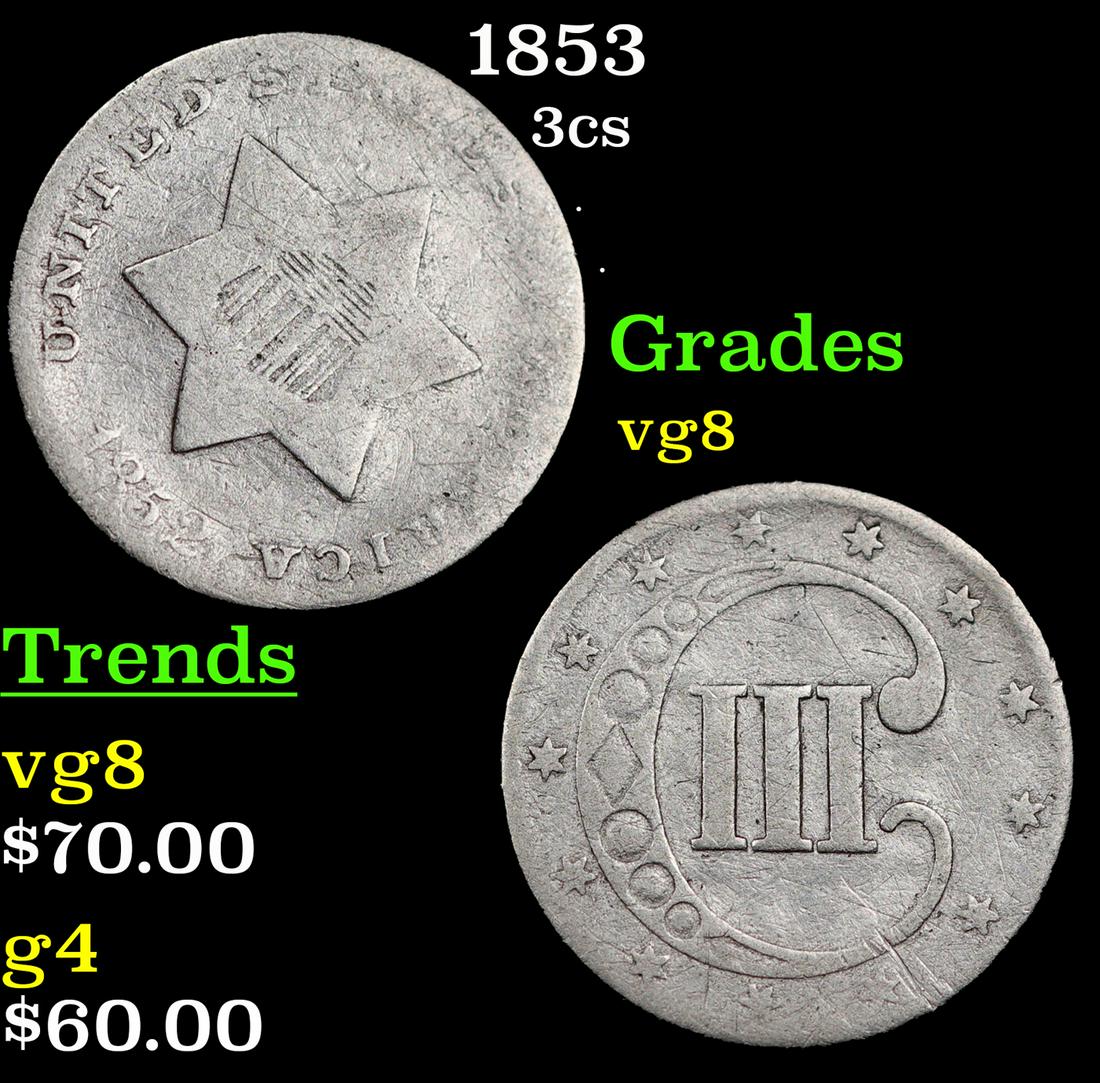 1852 Three Cent Silver 3cs Grades vg, very good (1 of 3)