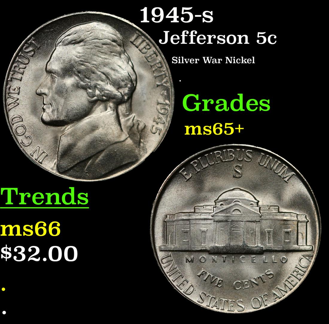1945 S Jefferson Nickel 5c Grades Gem+ Unc