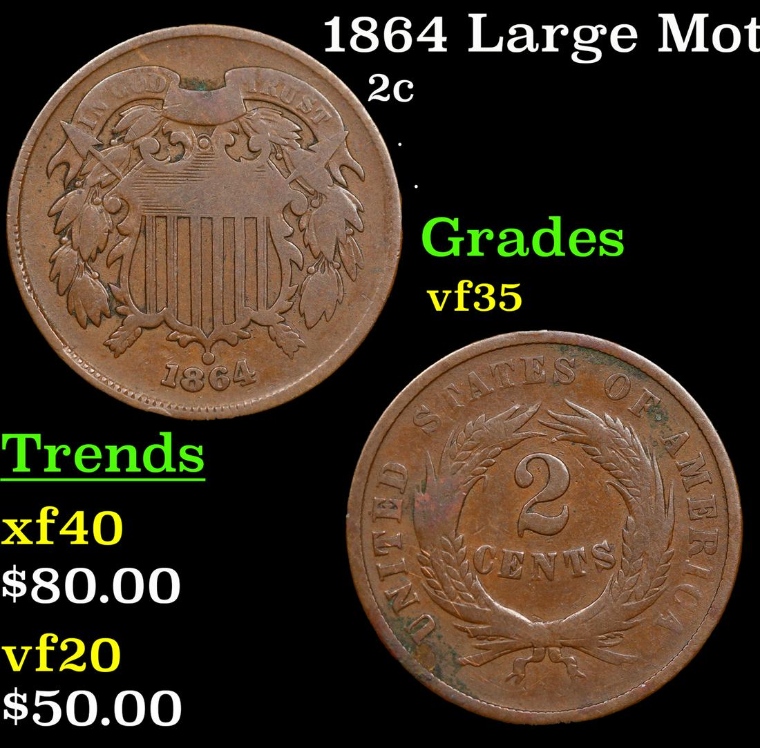 1864 Large Motto Two Cent Piece 2c Grades vf++ (1 of 3)