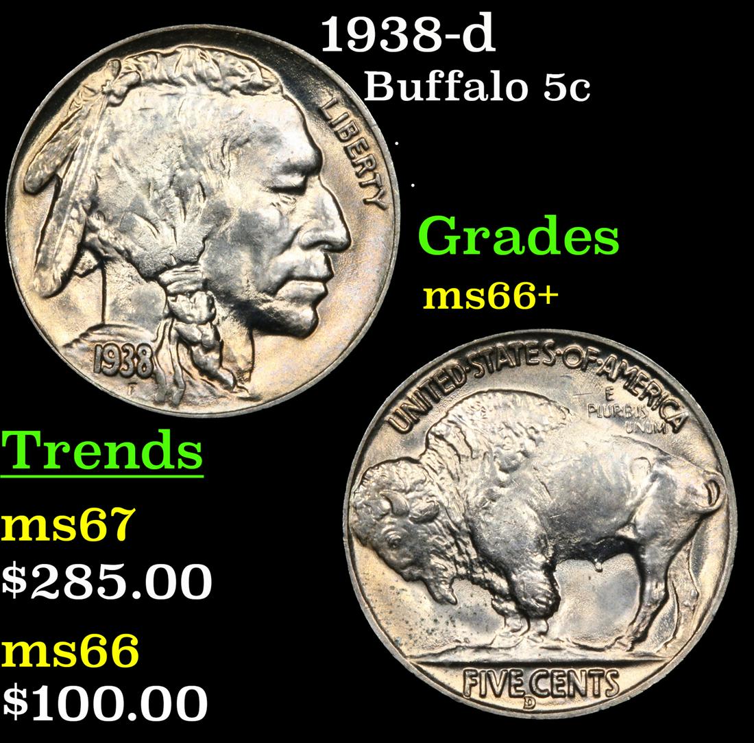 1938-d Buffalo Nickel 5c Grades GEM++ Unc (1 of 3)