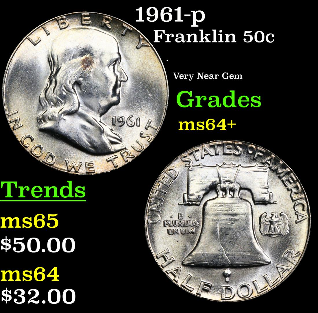1961-p Franklin Half Dollar 50c Grades Choice+ Unc (1 of 3)
