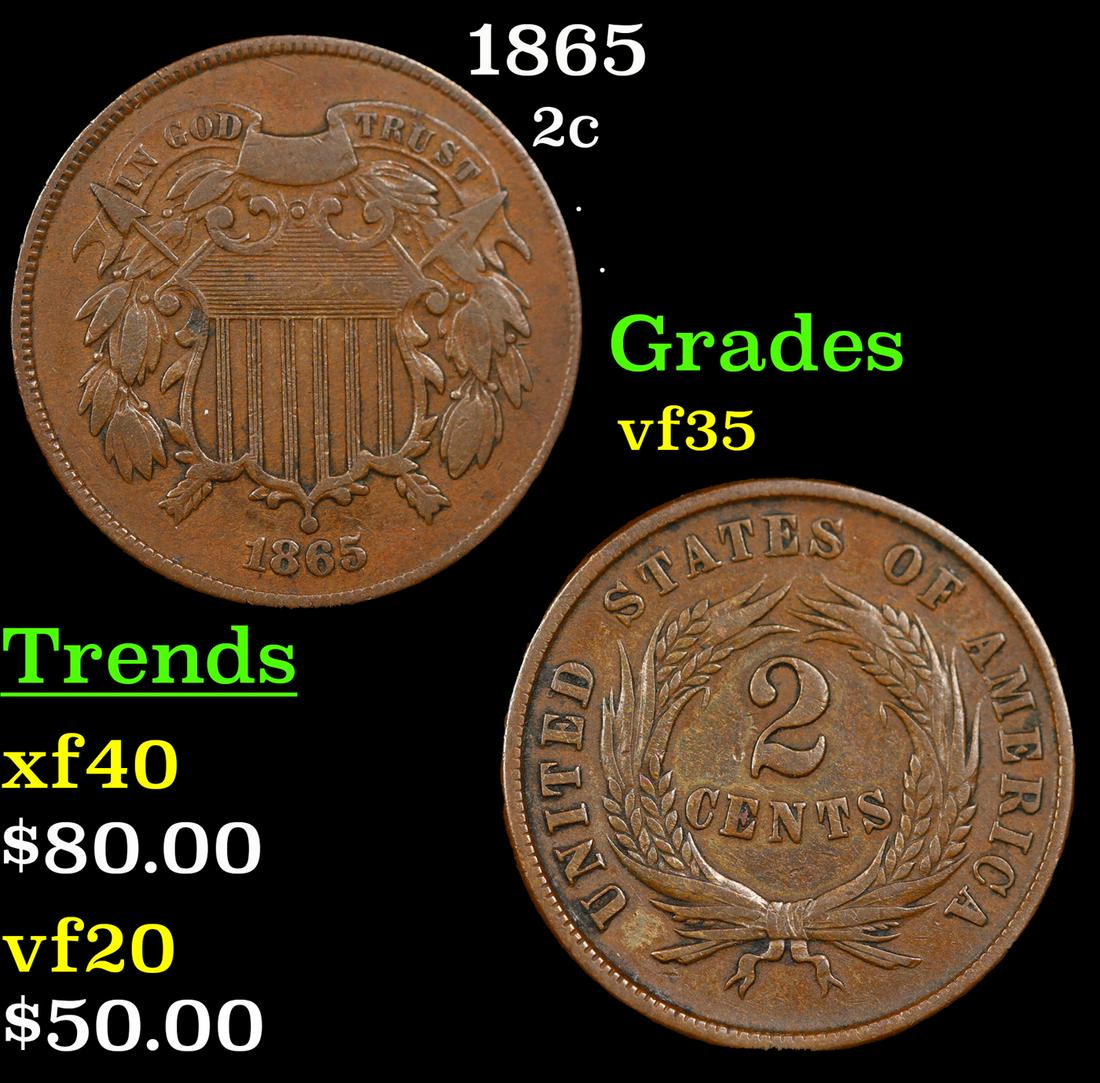1865 Two Cent Piece 2c Grades vf++ (1 of 3)