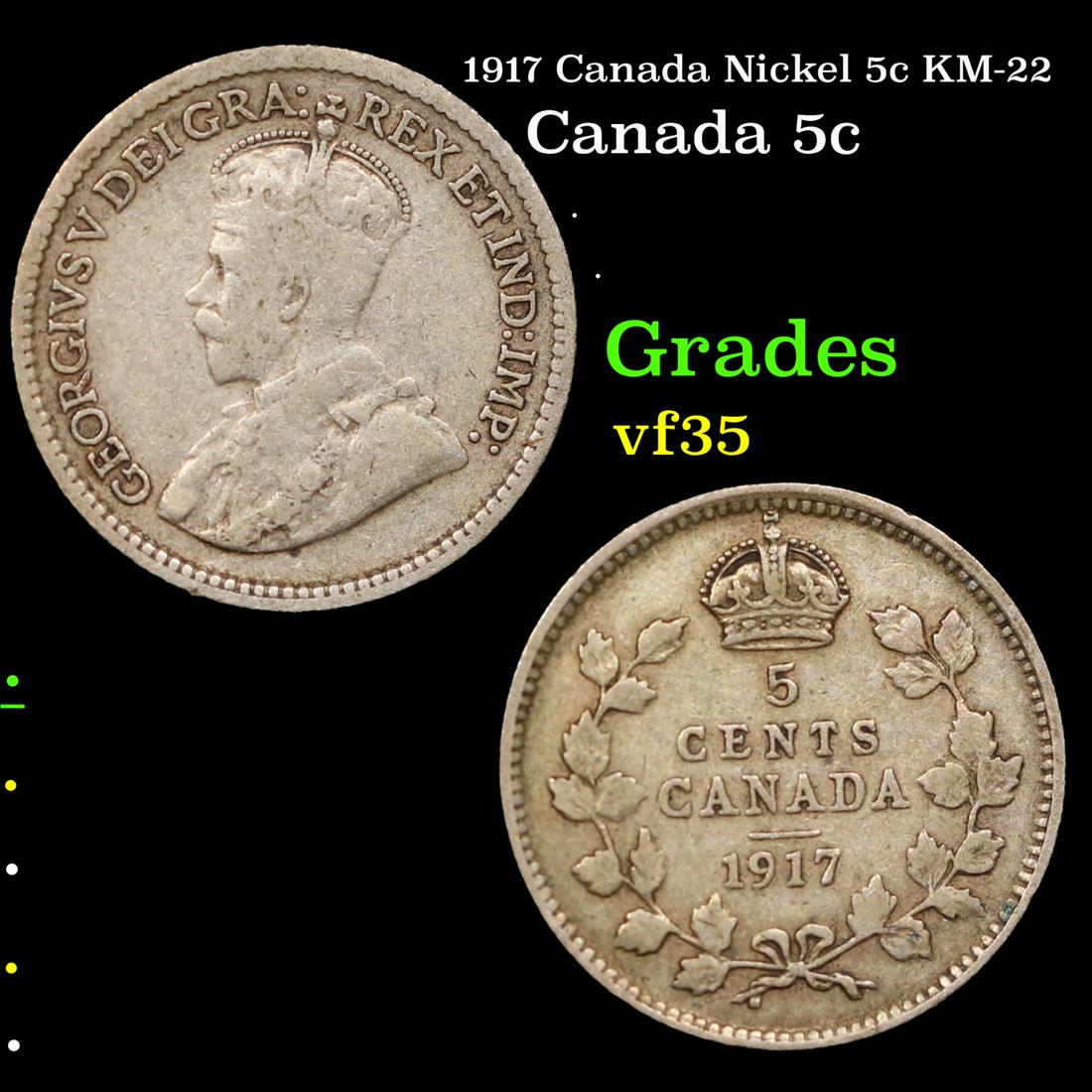 1917 Canada Nickel 5c KM-22 Grades vf++ (1 of 3)